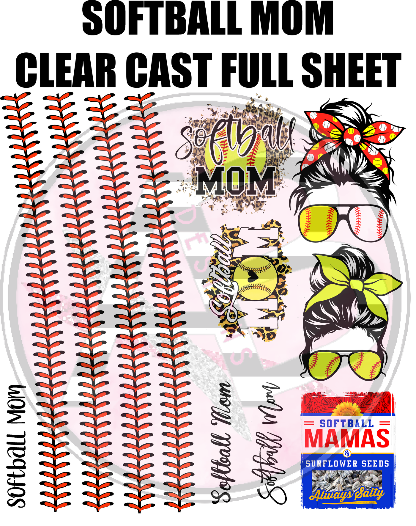 Softball Mom 01 Full Sheet 12x12 Clear Cast Decal