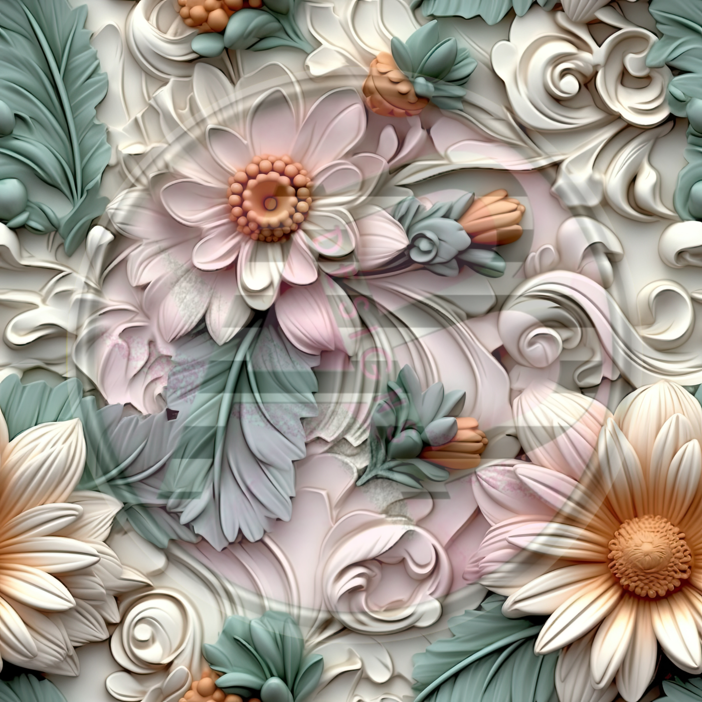 Adhesive Patterned Vinyl - 3D Floral 04