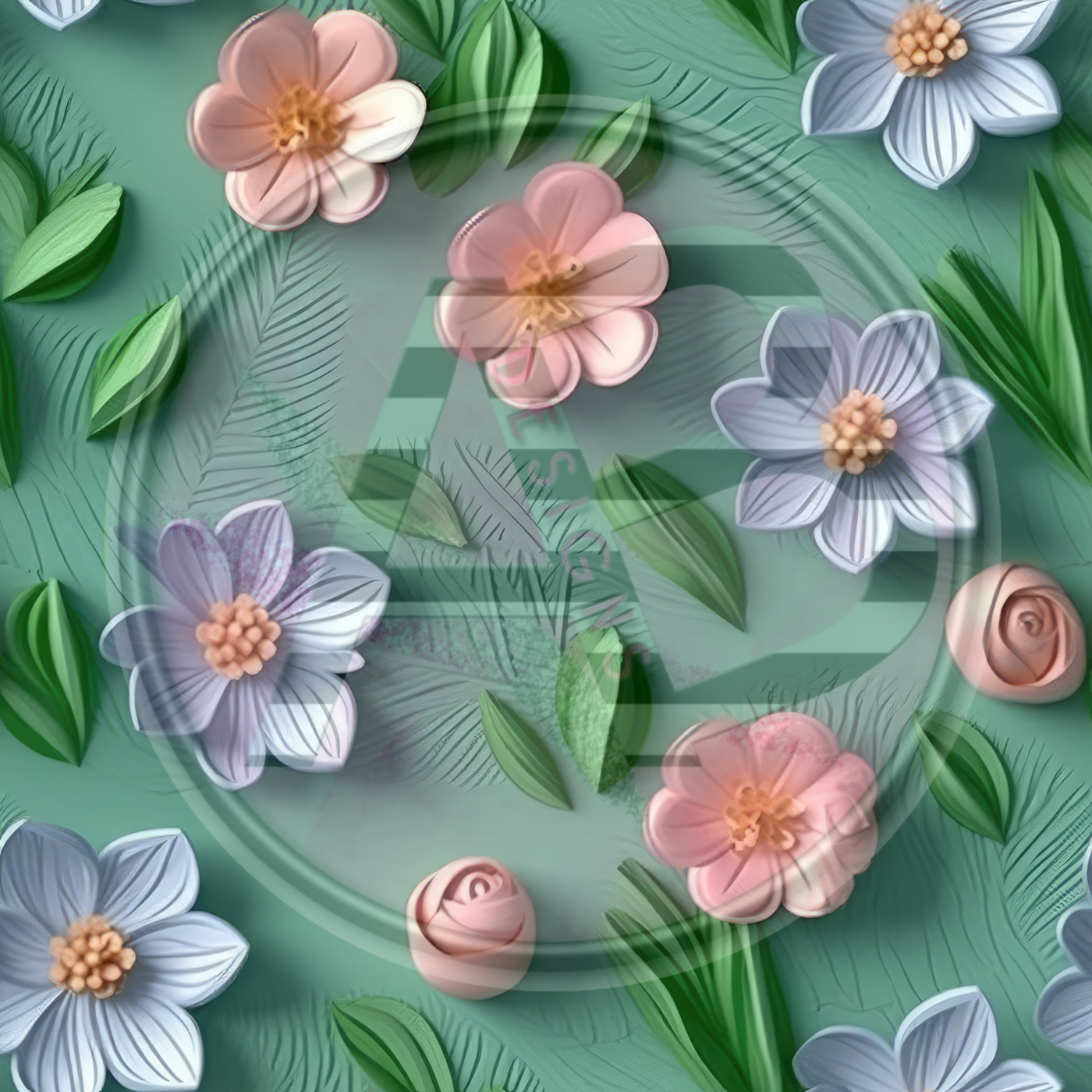 Adhesive Patterned Vinyl - 3D Floral 09