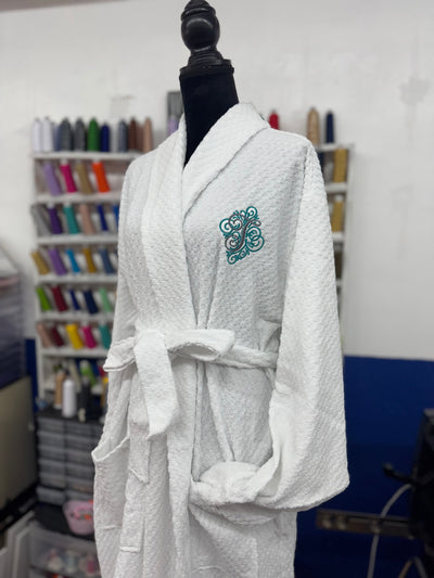 Checkered Terry Shawl Collar Robe | Custom Robe| Embroidered Robe