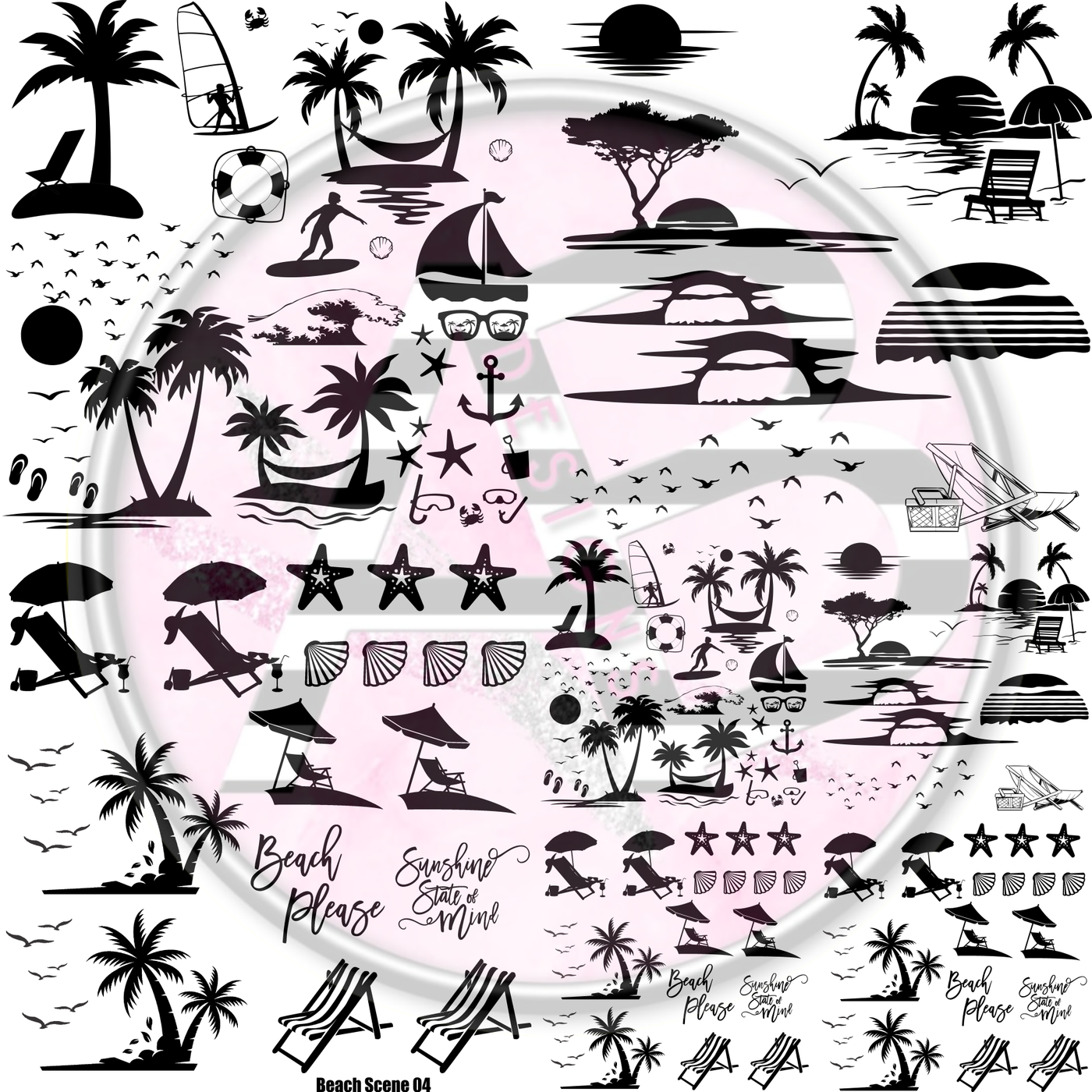 Beach Scene 4 Full Sheet 12 x 12 Clear Cast Decal