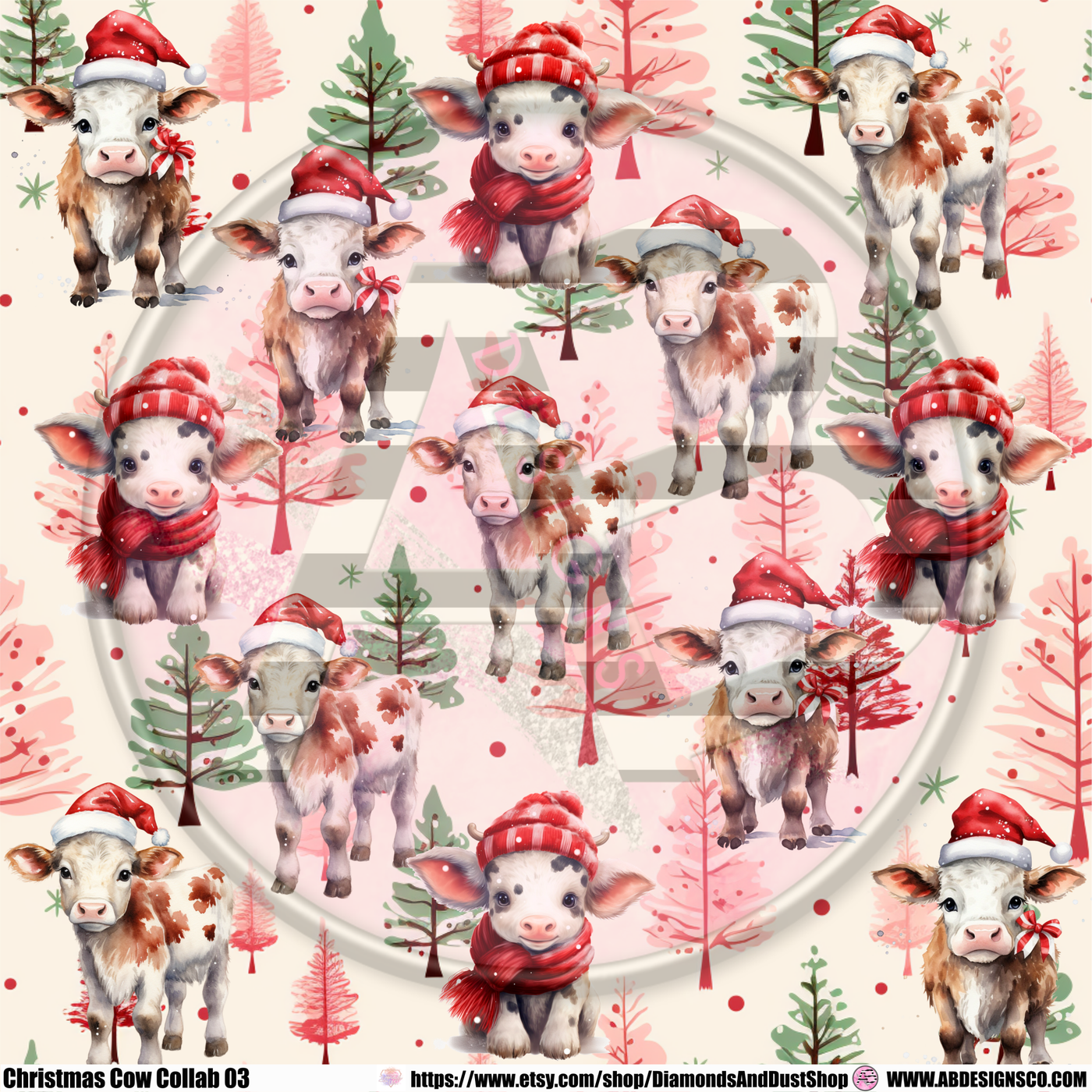 Adhesive Patterned Vinyl - Christmas Cow Collab 03