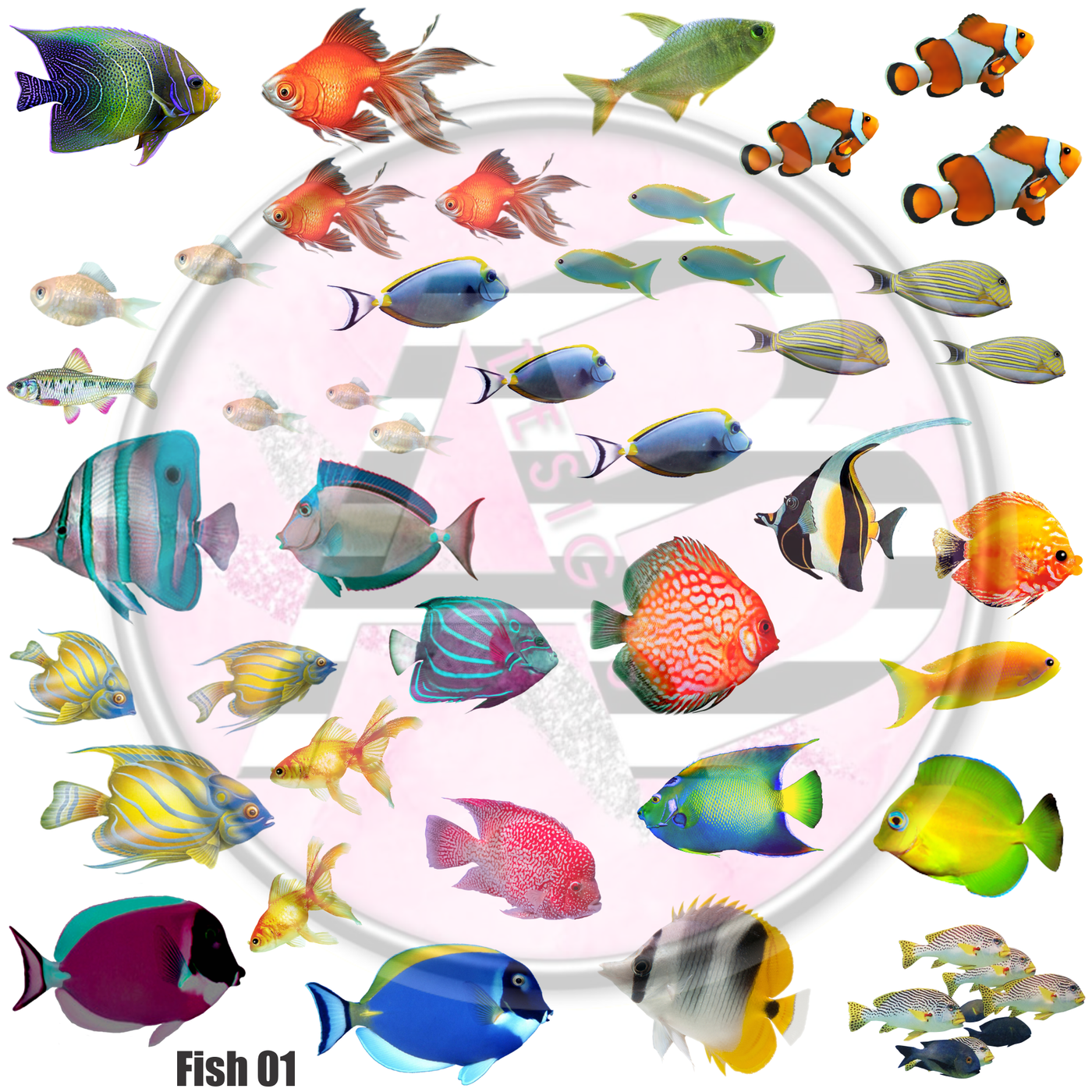 Fish 01 Full Sheet 12x12 - Clear Sheet