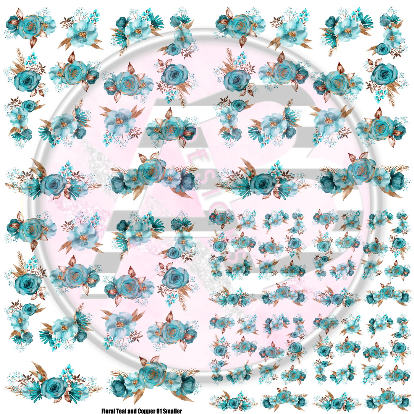 Floral Teal and Copper 01 Smaller Full Sheet 12x12 Clear Cast