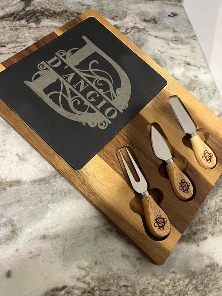 Slate Cheese Board Knife Set | Custom Engraved | Charcuterie Board Accoutrements