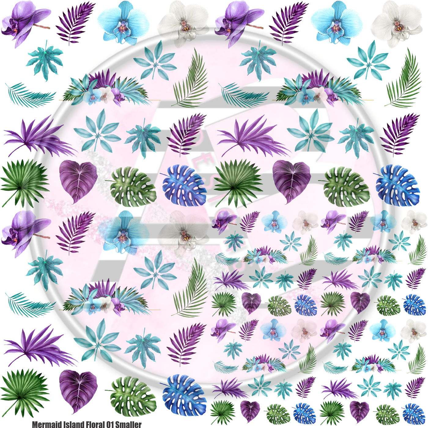 Mermaid Island Floral 01 Smaller Full Sheet 12x12 - Clear Sheet