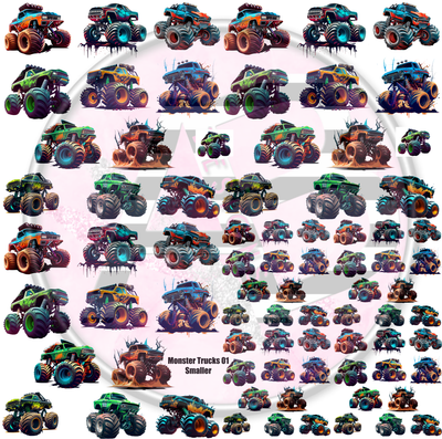 Monster Trucks 01 SMALLER Full Sheet 12x12 - Clear Sheet