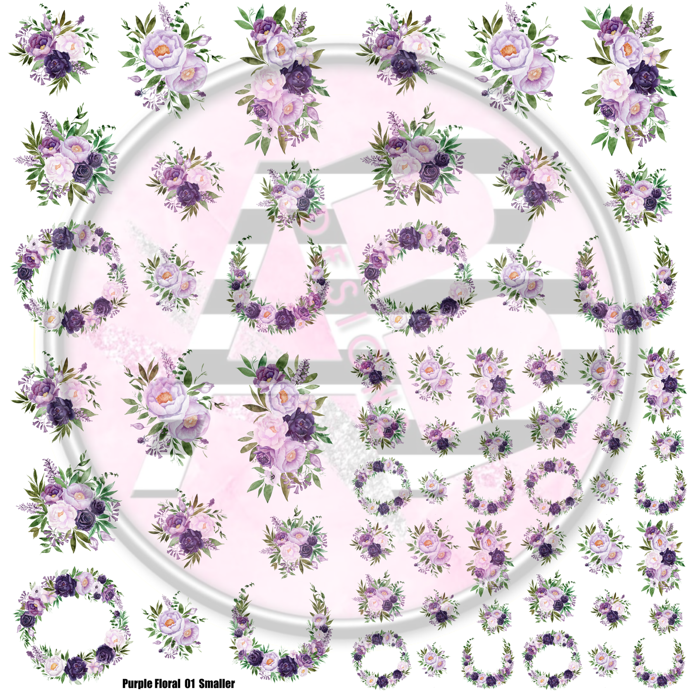 Purple Floral 01 Smaller Full Sheet 12x12 - Clear Sheet