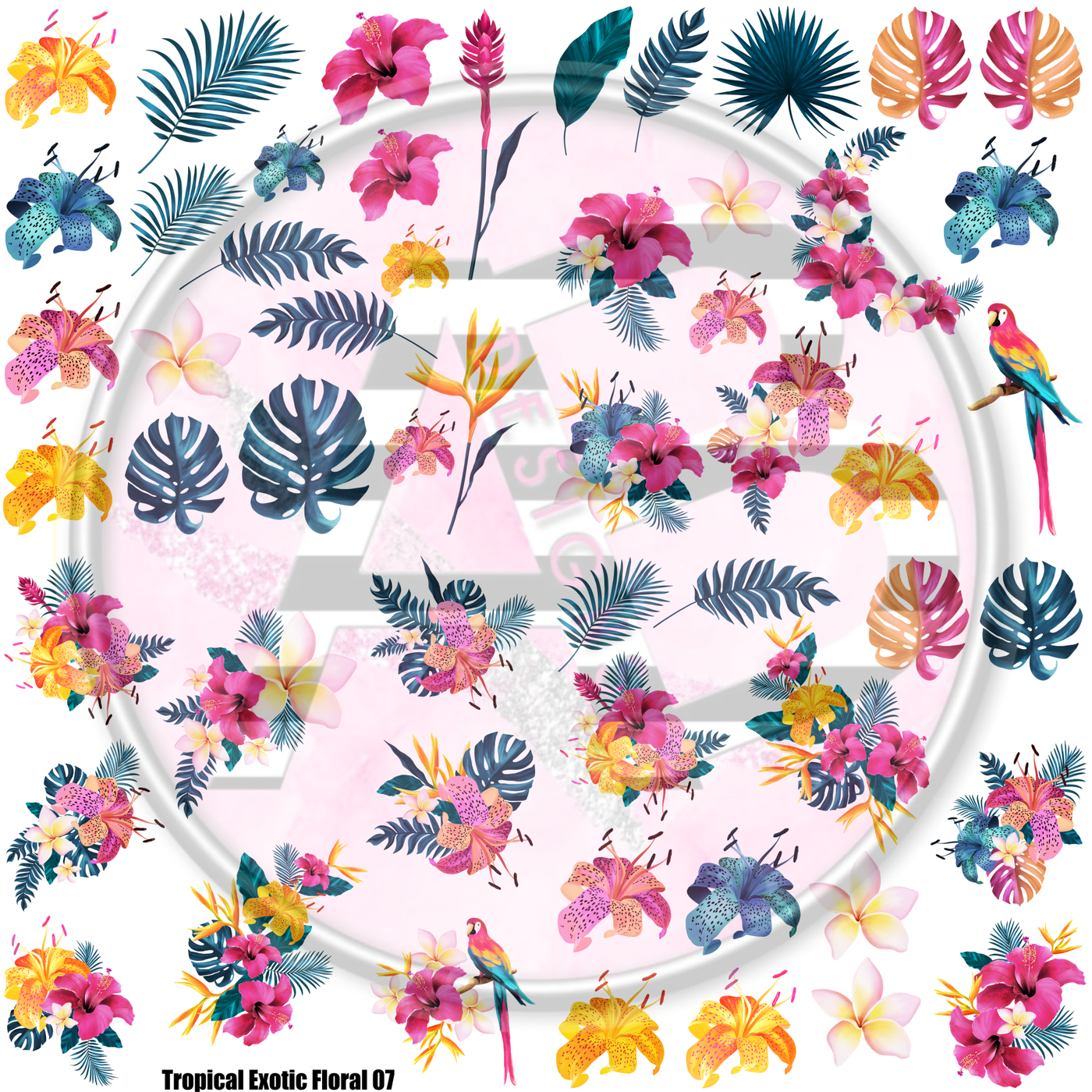 Tropical Exotic Floral 07 Full Sheet 12x12 - Clear Sheet