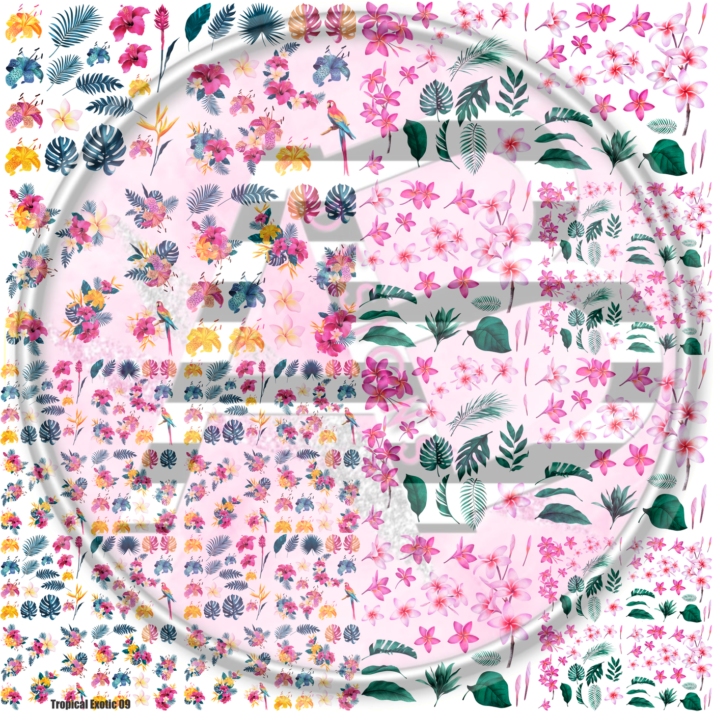 Tropical Exotic Floral 09 Full Sheet 12x12 - Clear Sheet