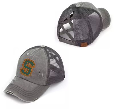 SHS Soccer - Washed Denim Criss Cross High Pony CC Ball Cap BT780