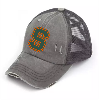 SHS Baseball - YOUTH Washed Denim Criss Cross High Pony CC Ball Cap BT780