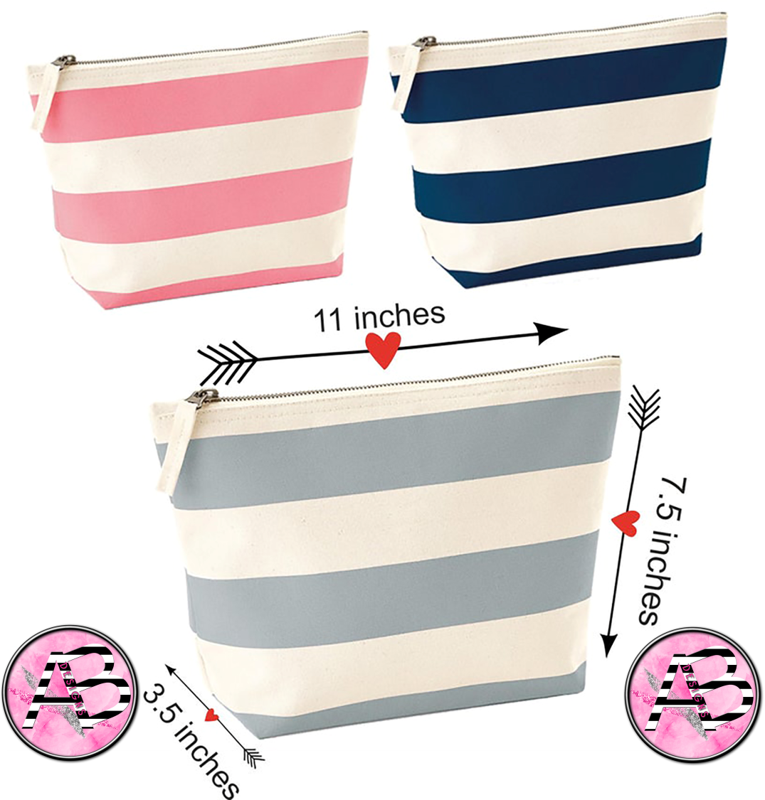 Striped Make Up Bag | Canvas Bag | Medium Size