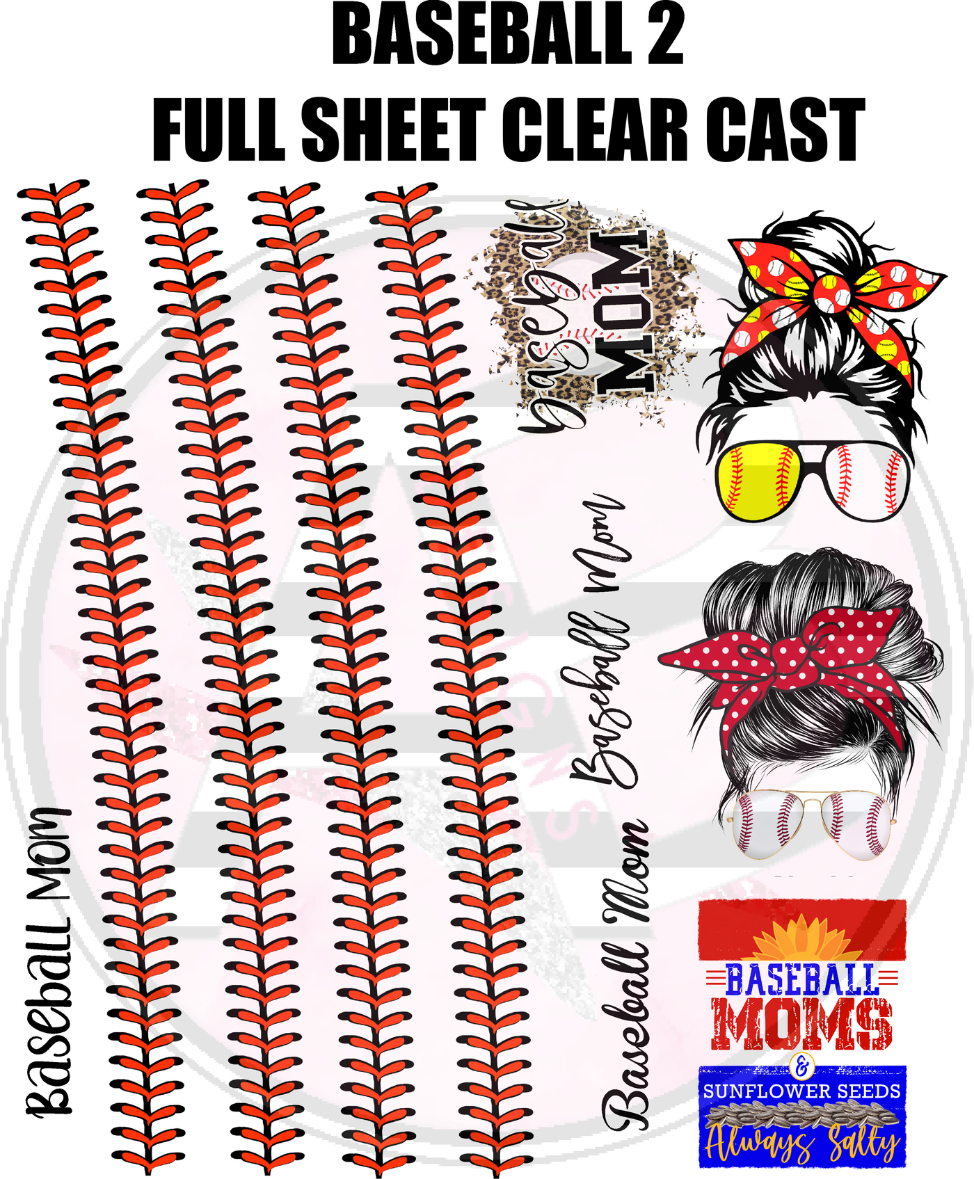 Baseball 2 Full Sheet 12x12 Clear Cast Decal