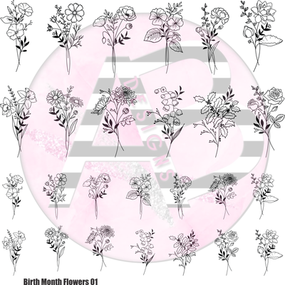 Birth Month Flowers 01 Full Sheet 12 x 12 Clear Cast Decal