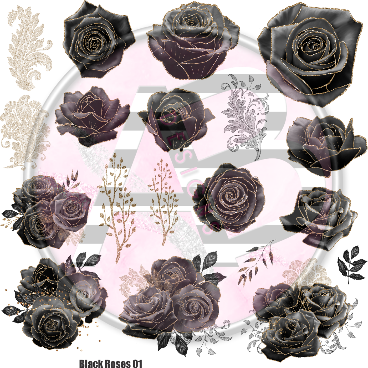 Black Roses 01 Full Sheet 12x12 - Clear Sheet