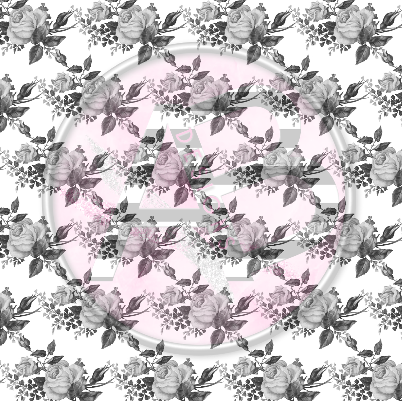 Adhesive Patterned Vinyl - Black & White Roses 01