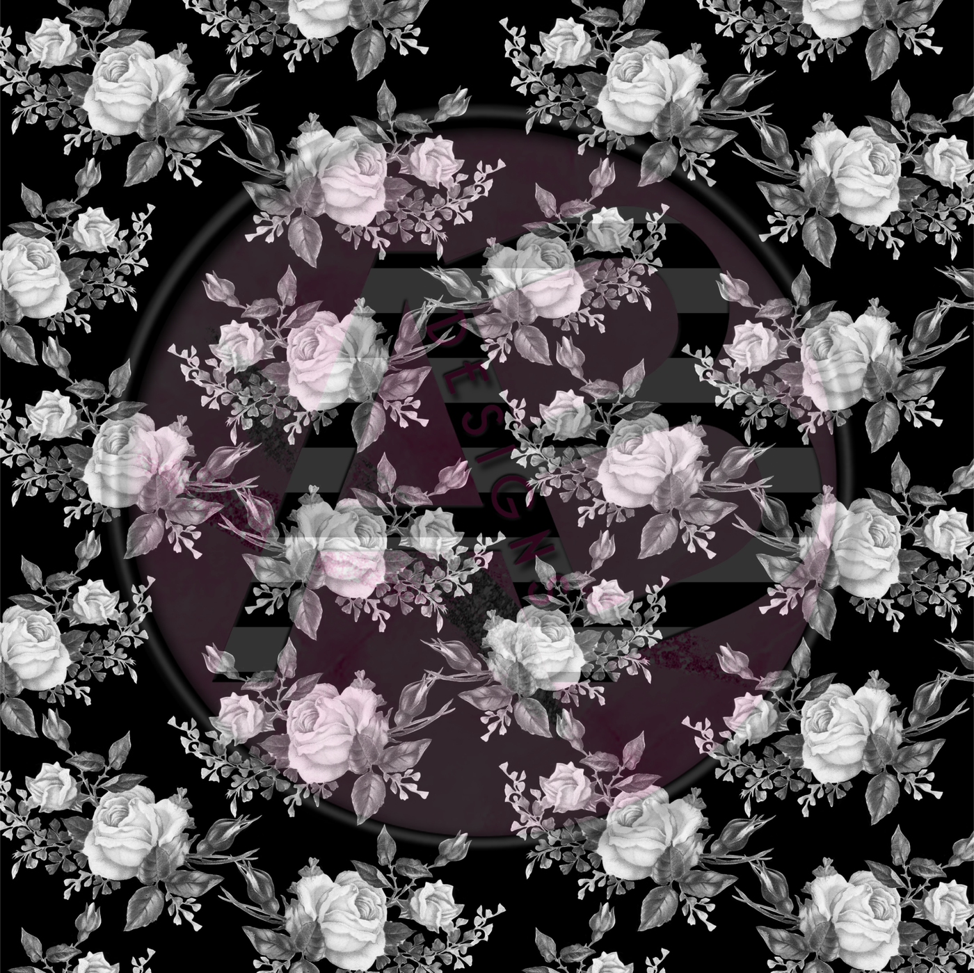 Adhesive Patterned Vinyl - Black & White Roses 02