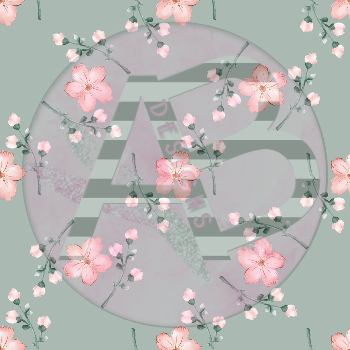 Adhesive Patterned Vinyl - Blush and Emerald Floral 02