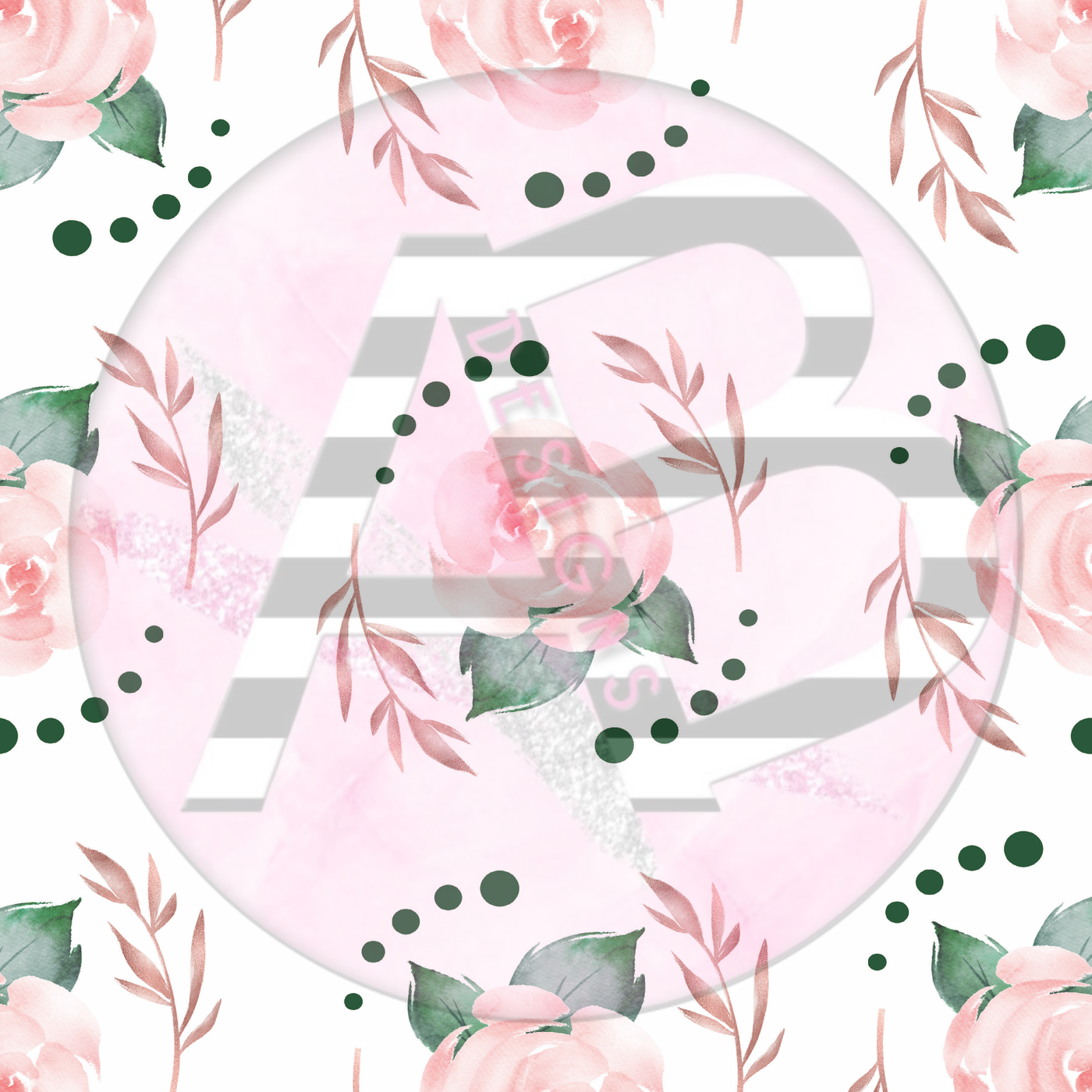 Adhesive Patterned Vinyl - Blush and Emerald Floral 03