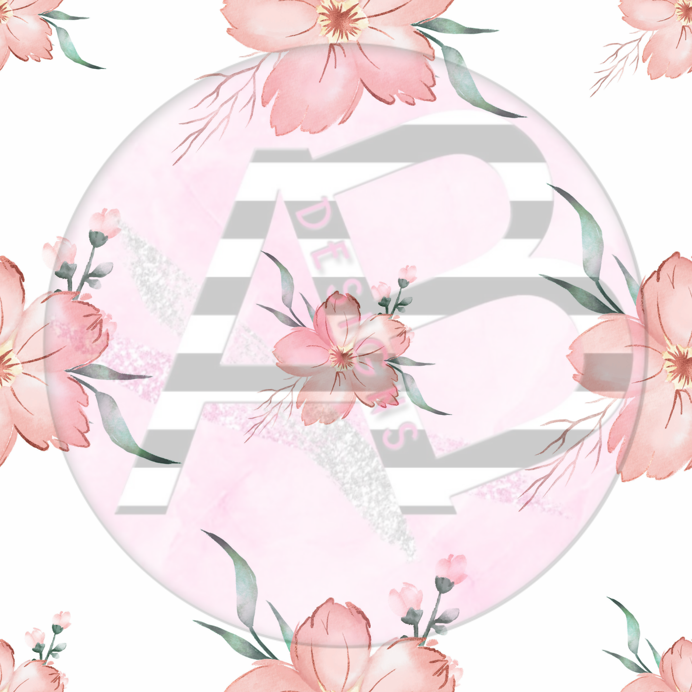 Adhesive Patterned Vinyl - Blush and Emerald Floral 04