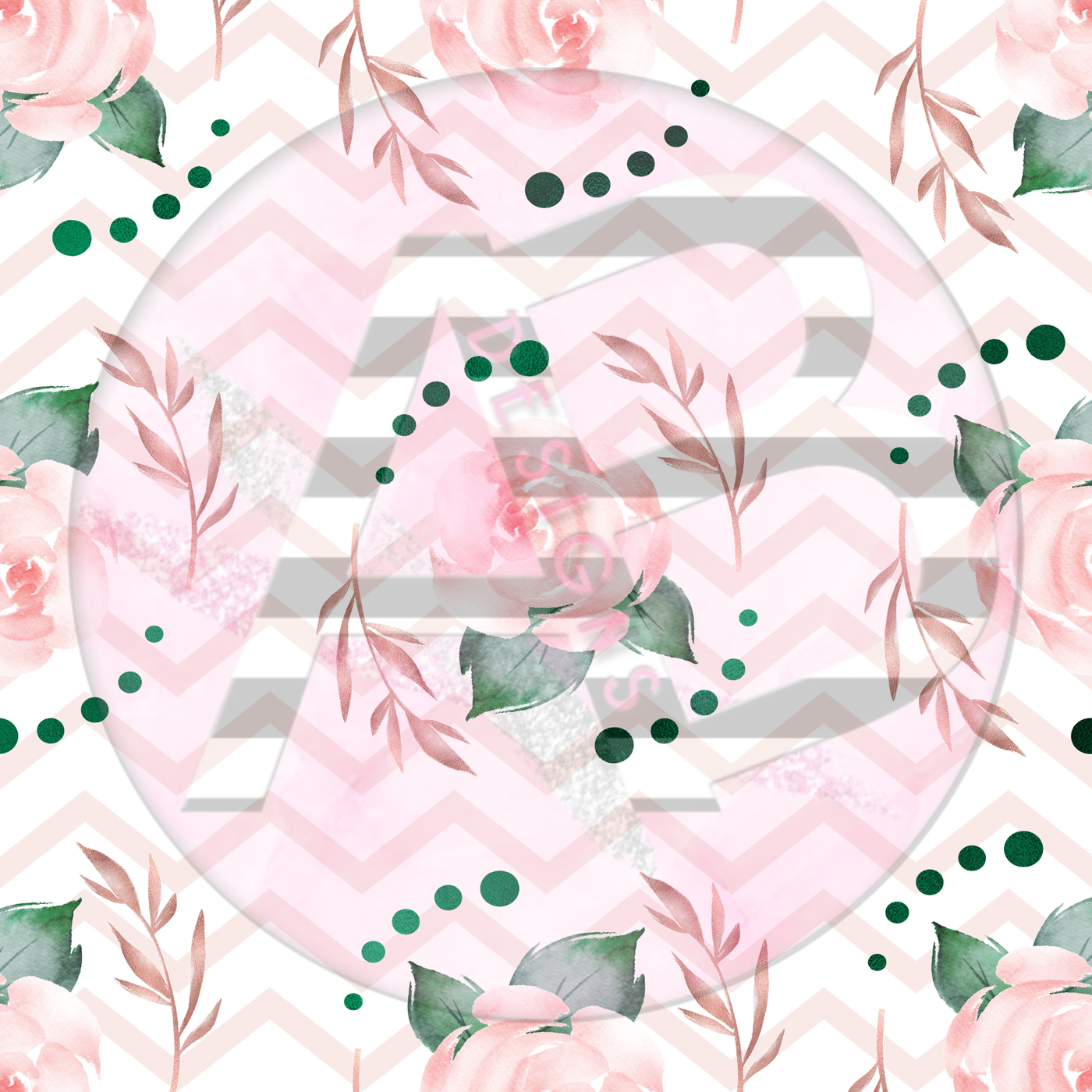 Adhesive Patterned Vinyl - Blush and Emerald Floral 05