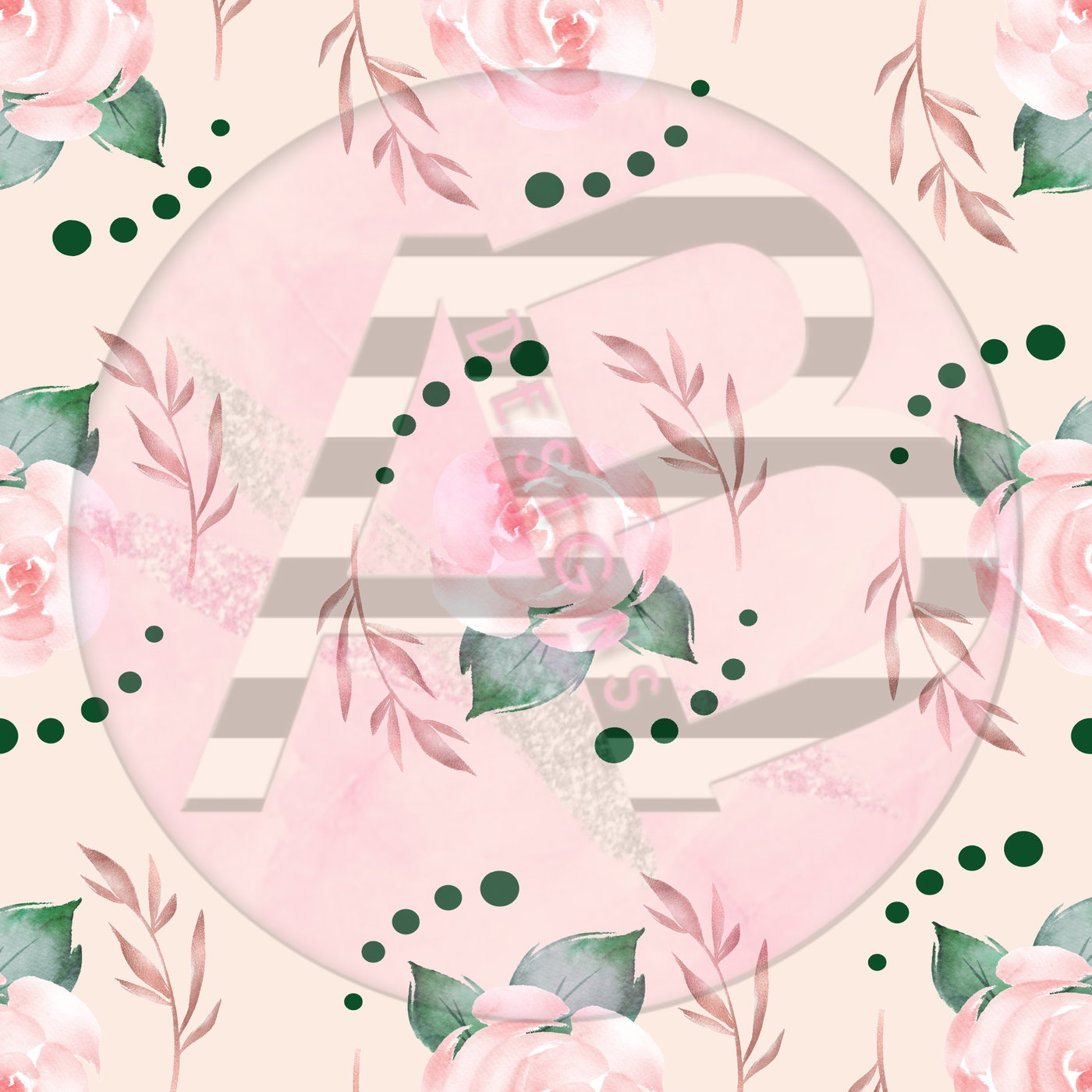 Adhesive Patterned Vinyl - Blush and Emerald Floral 07