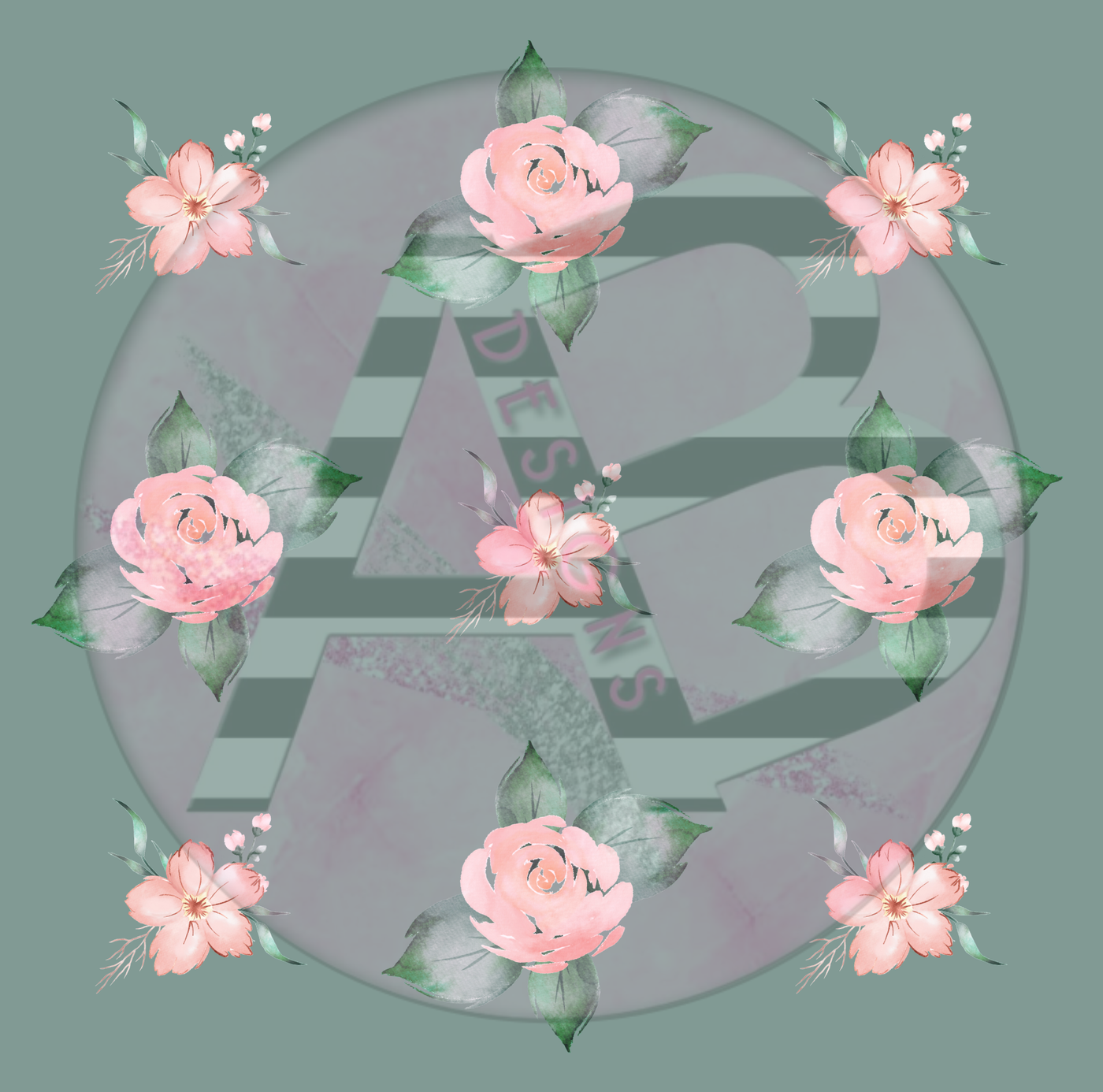 Adhesive Patterned Vinyl - Blush and Emerald Floral 08
