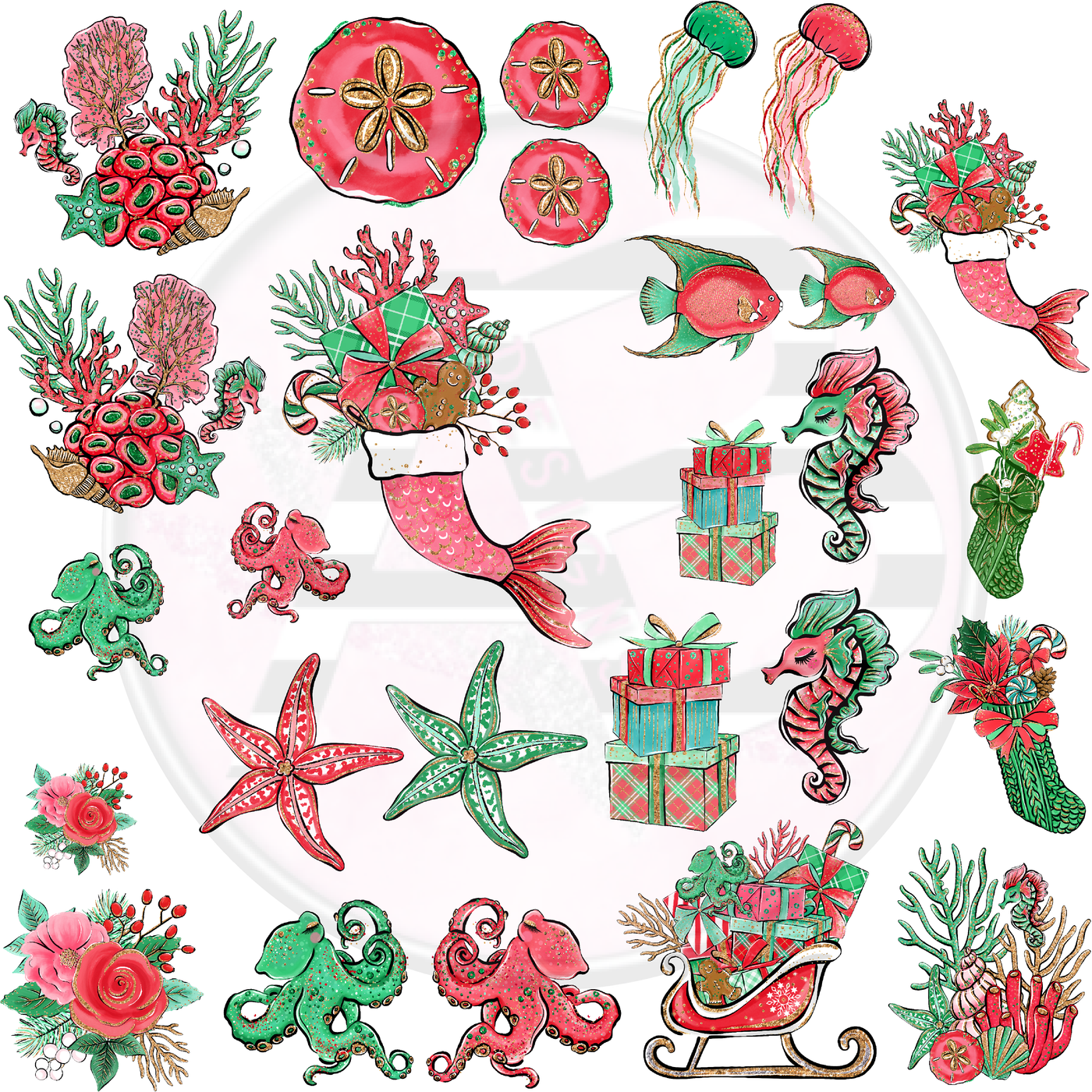 Christmas Beachy 01 Full Sheet 12x12 Clear Cast Decal