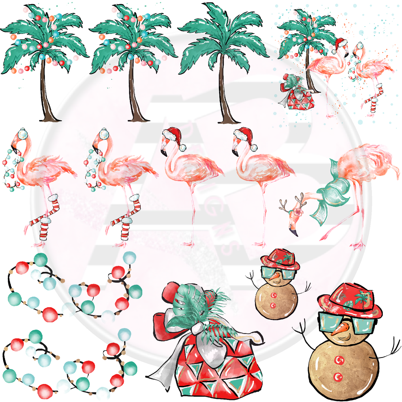 Christmas Flamingo 01 Full Sheet 12x12 Clear Cast Decal