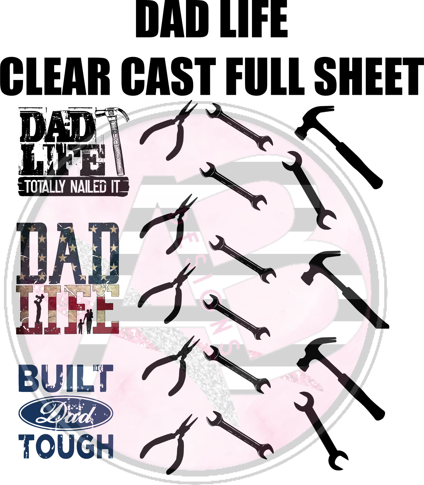 Dad Life Full Sheet 12x12 Clear Cast Decal
