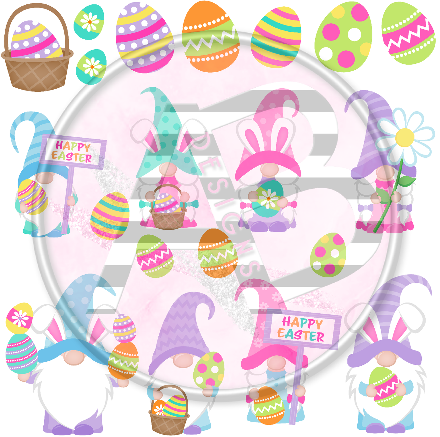 Adhesive Patterned Vinyl - Easter Gnomes 1 - 12 x 12 Clear Sheet