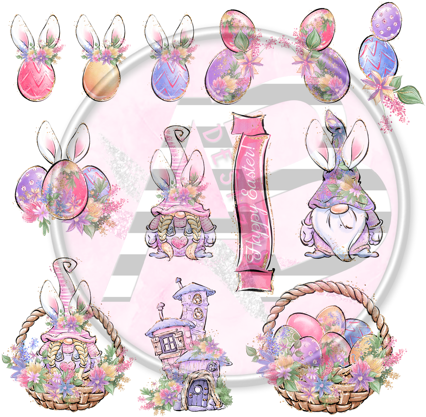 Adhesive Patterned Vinyl - Easter Gnomes 2 - 12 x 12 Clear Sheet