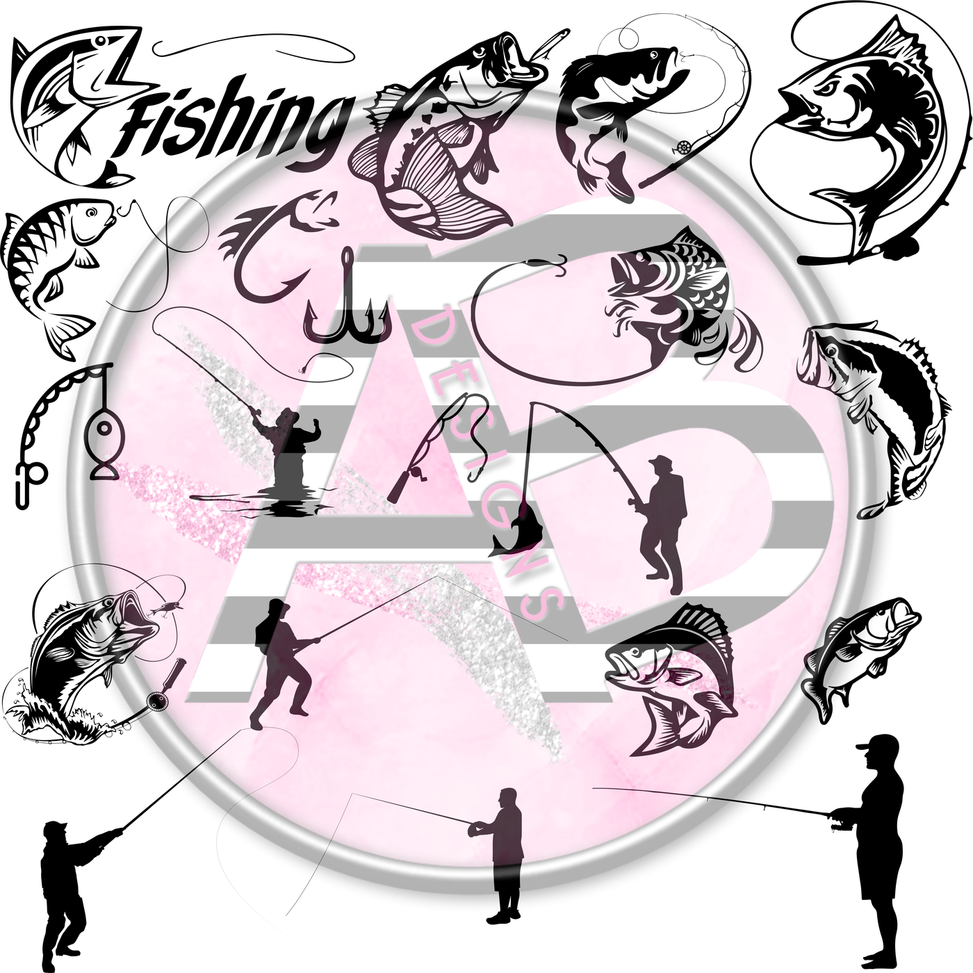 Fishing Full Sheet 12 x 12 Clear Cast Decal