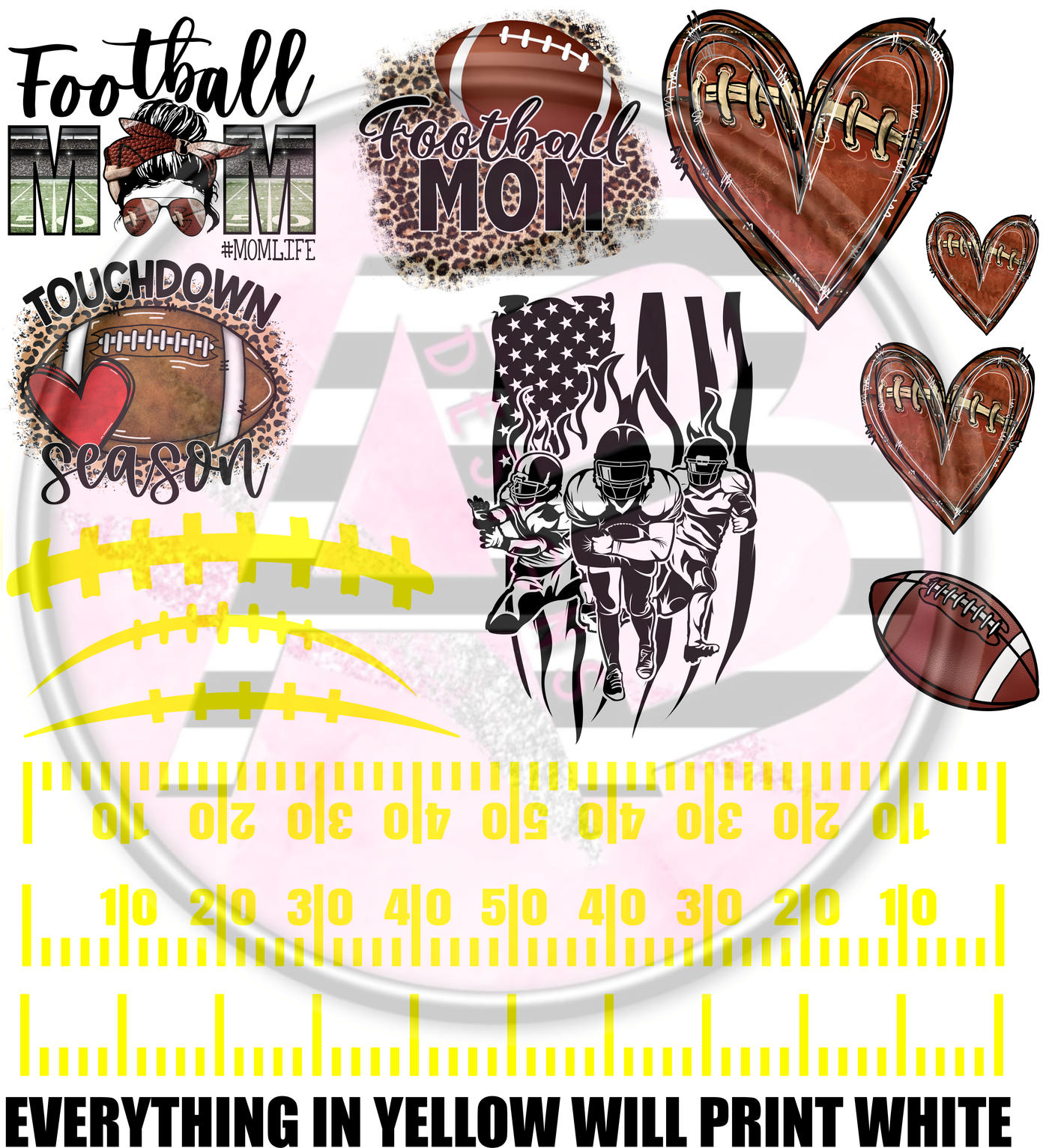 Football White Lines 12 x 12 Clear Cast Full Sheet