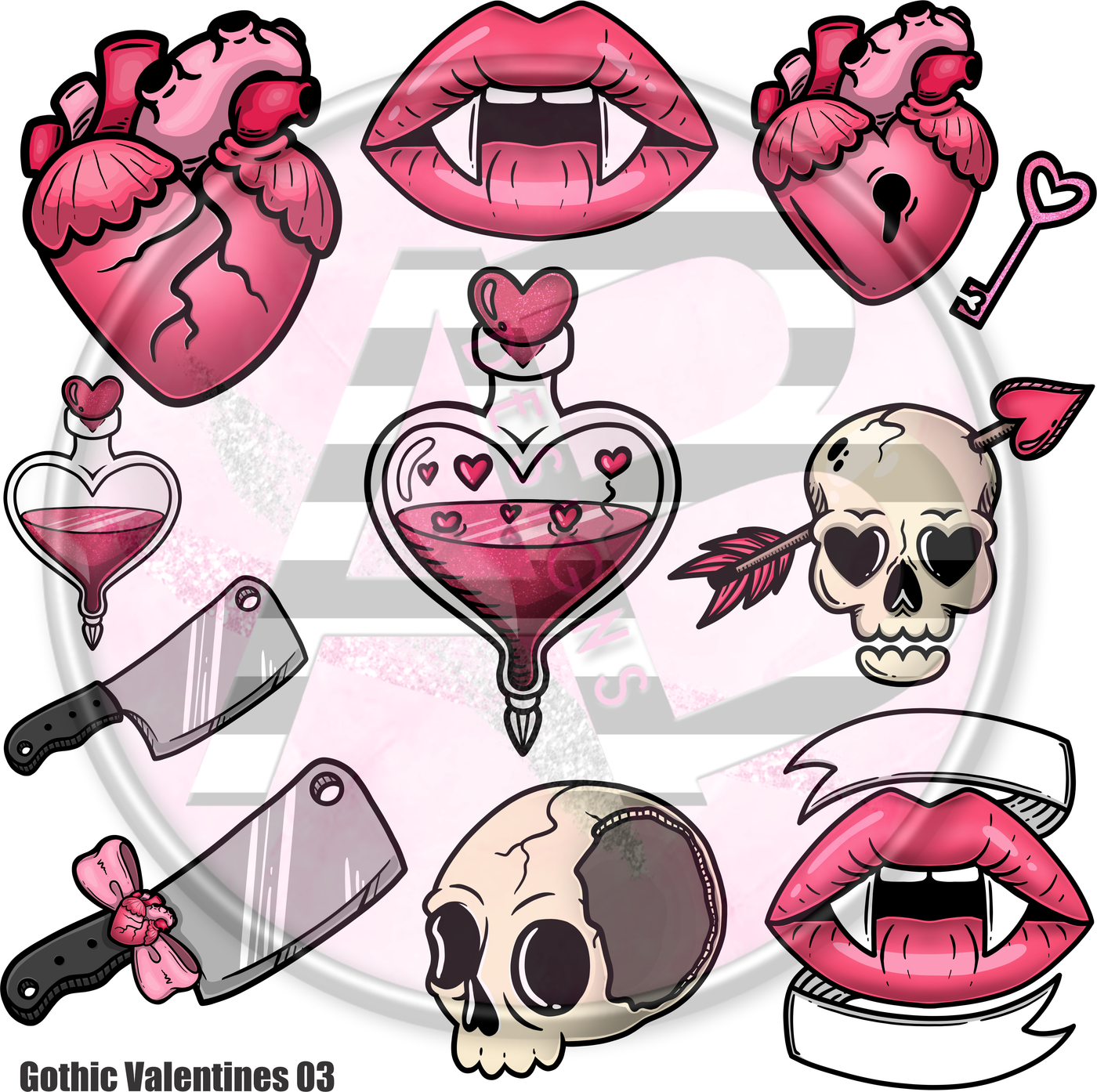 Adhesive Patterned Vinyl - Gothic Valentines 03 Full Sheet Clear 12 x 12