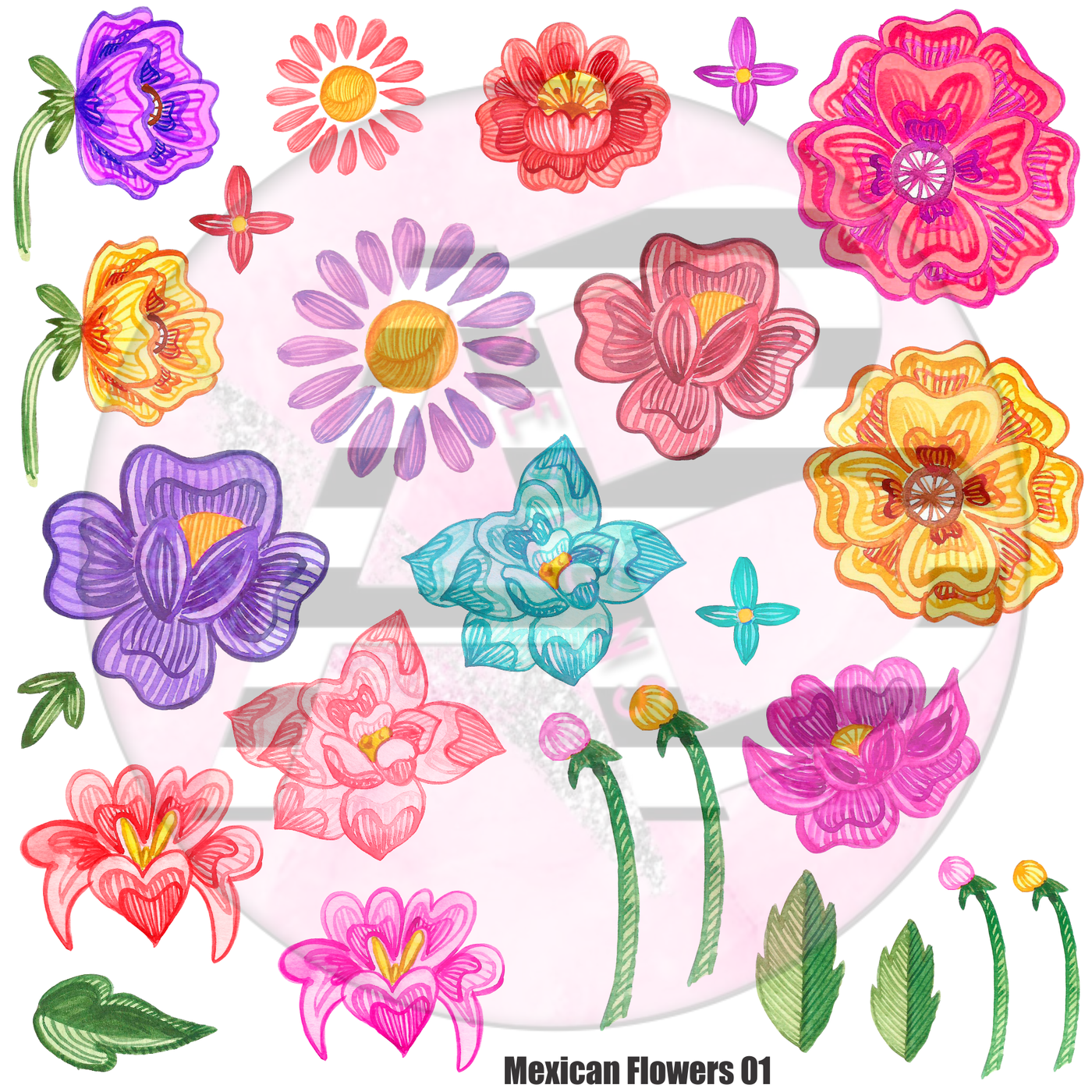 Mexican Flowers 01 Full Sheet 12x12 - Clear Sheet