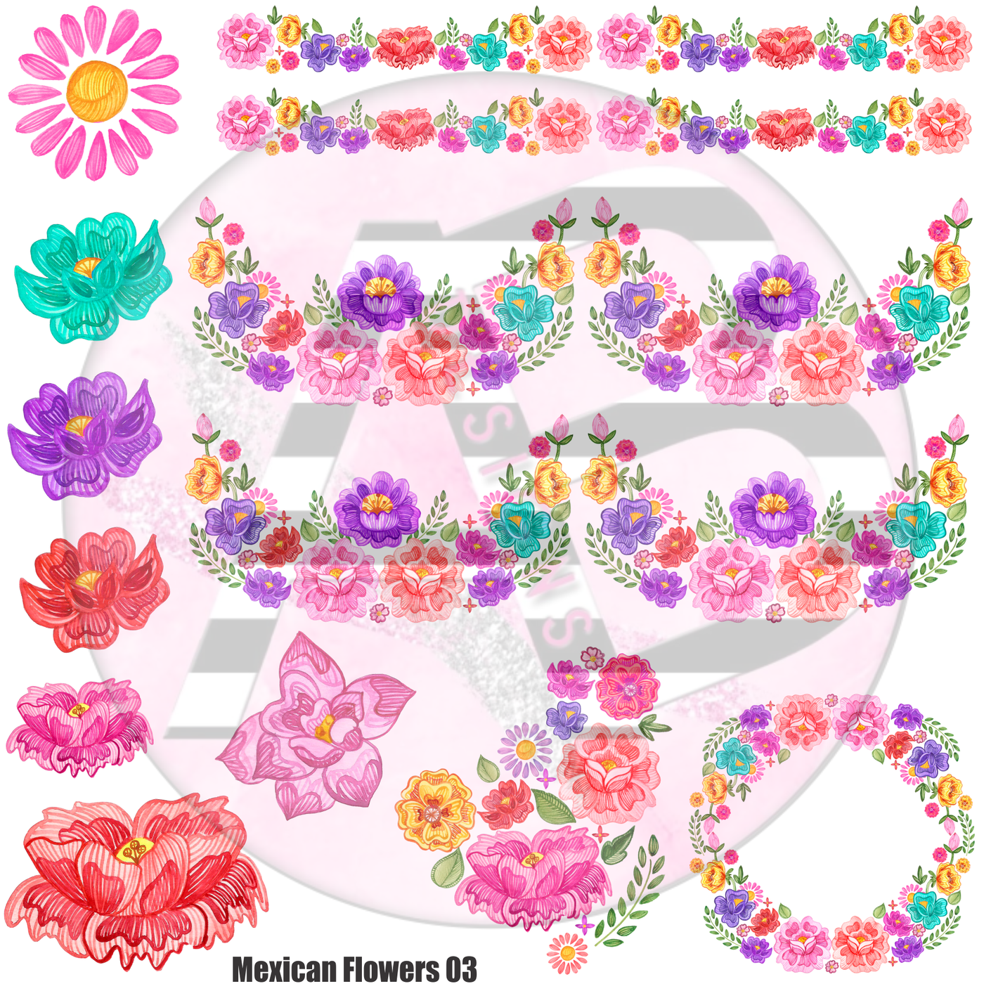 Mexican Flowers 03 Full Sheet 12x12 - Clear Sheet