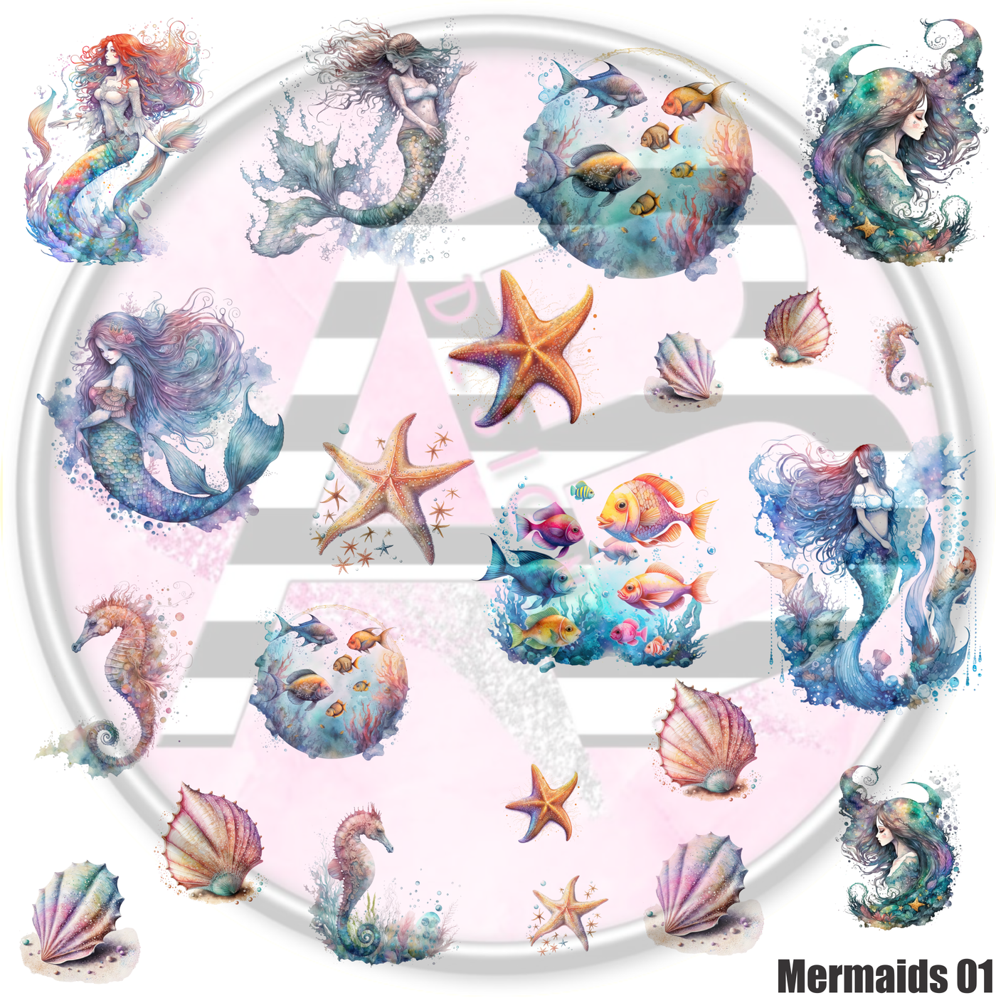 Mermaids 01 Full Sheet 12x12 - Clear Sheet
