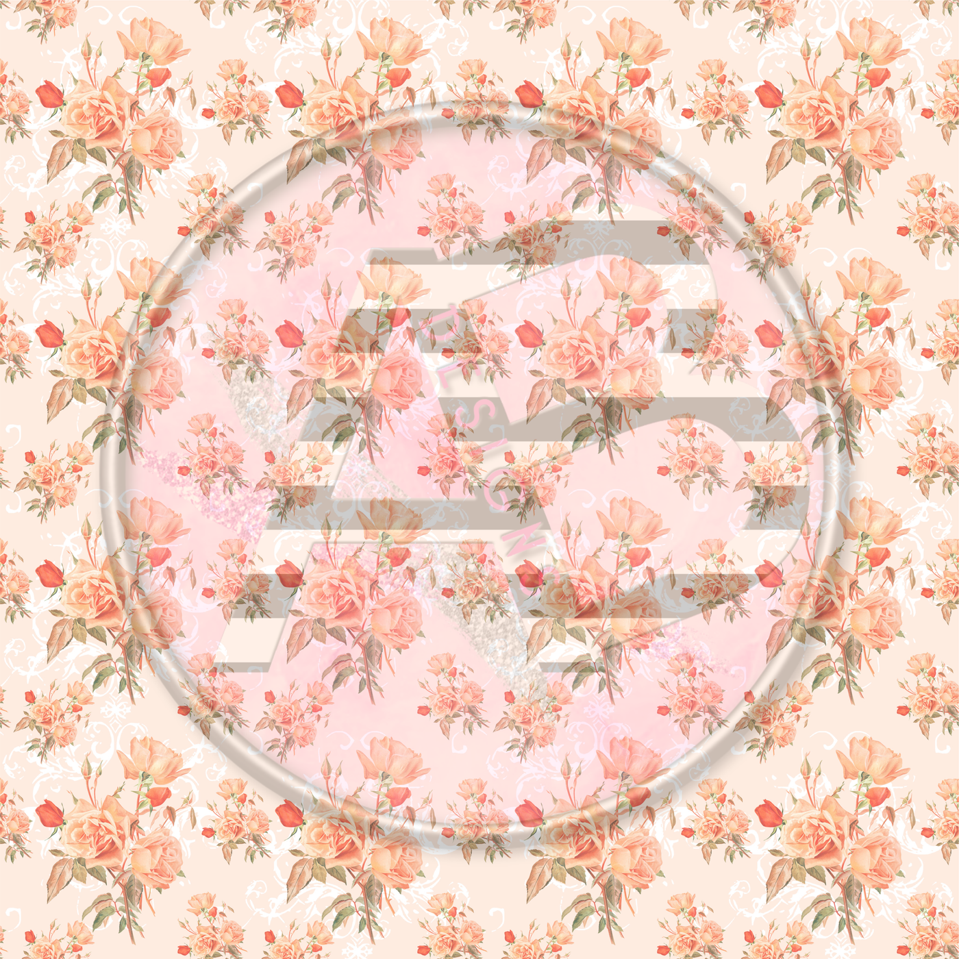 Adhesive Patterned Vinyl - Peach Roses 10