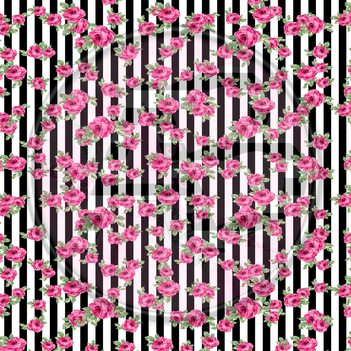 Adhesive Patterned Vinyl - Pink & Black Floral 06