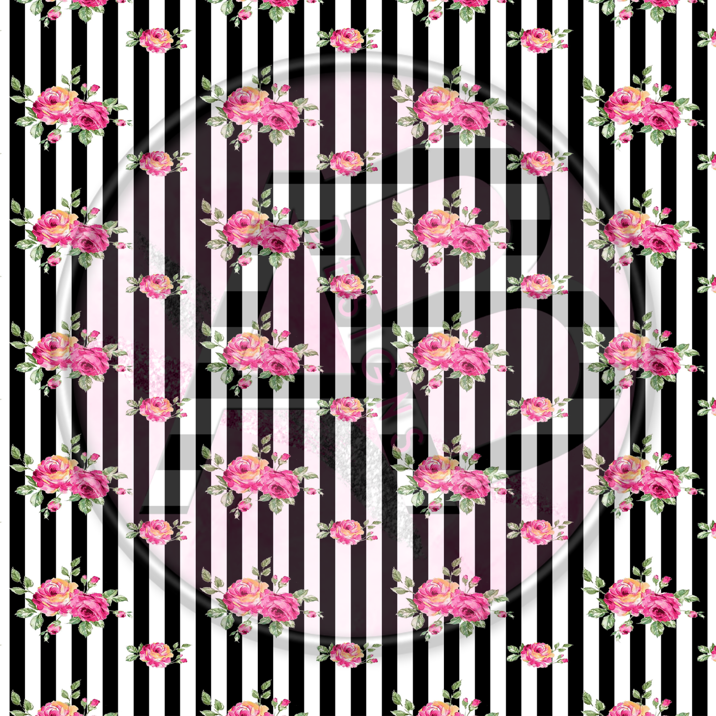 Adhesive Patterned Vinyl - Pink & Black Floral 11