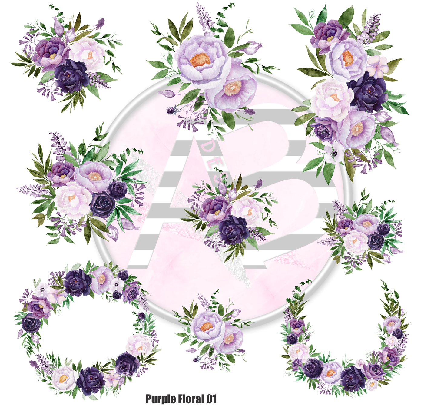 Purple Floral 01 Full Sheet 12x12 - Clear Sheet