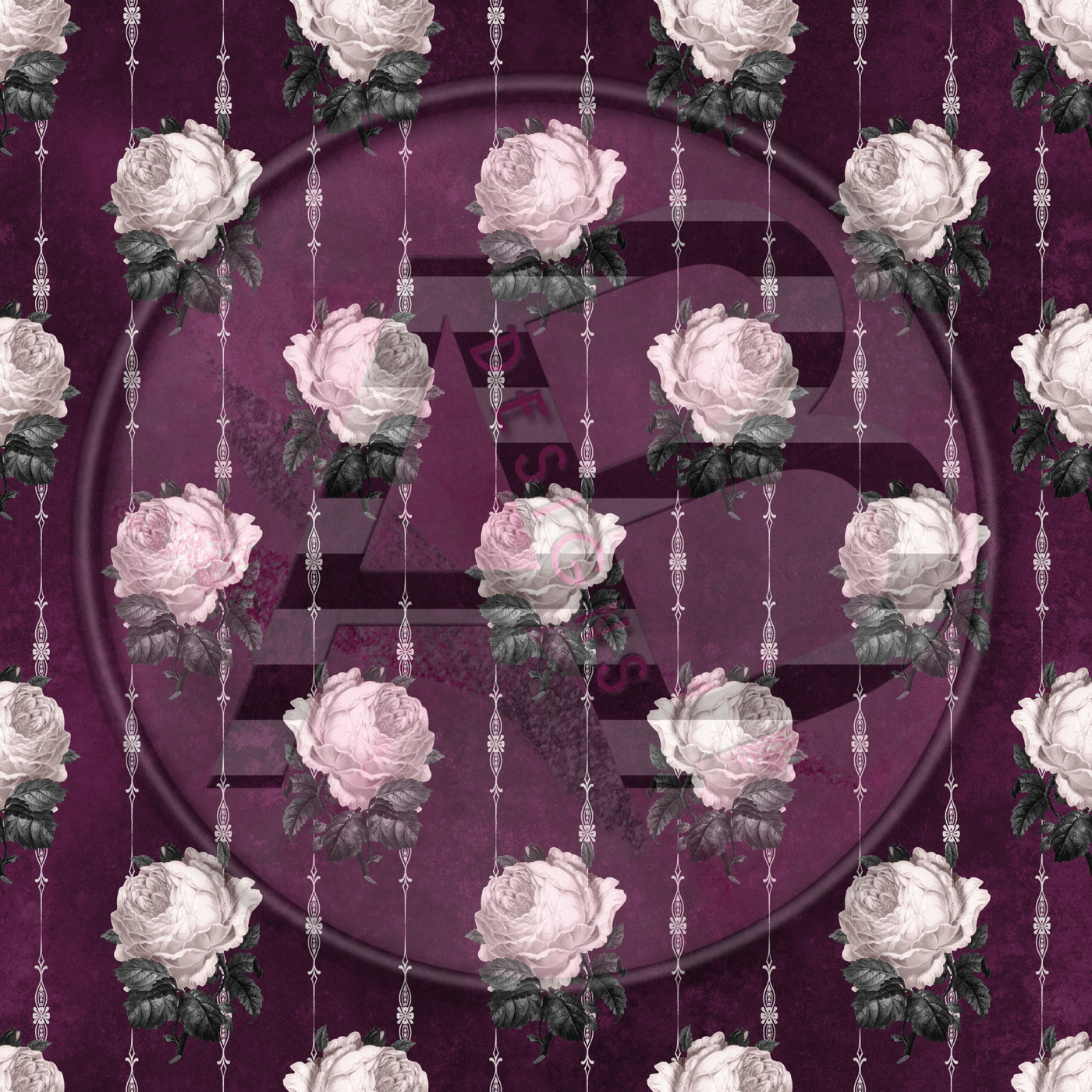 Adhesive Patterned Vinyl - Purple Roses 01