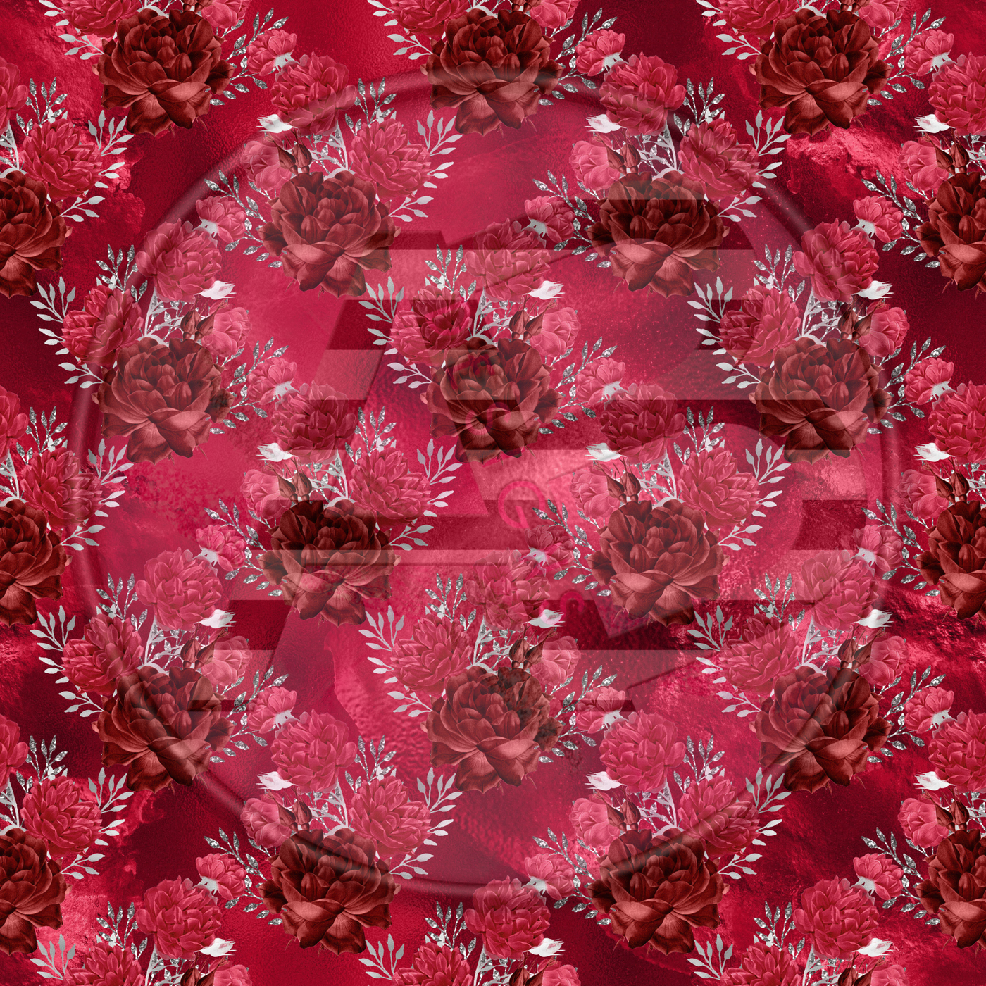 Adhesive Patterned Vinyl - Red & Silver Roses 10