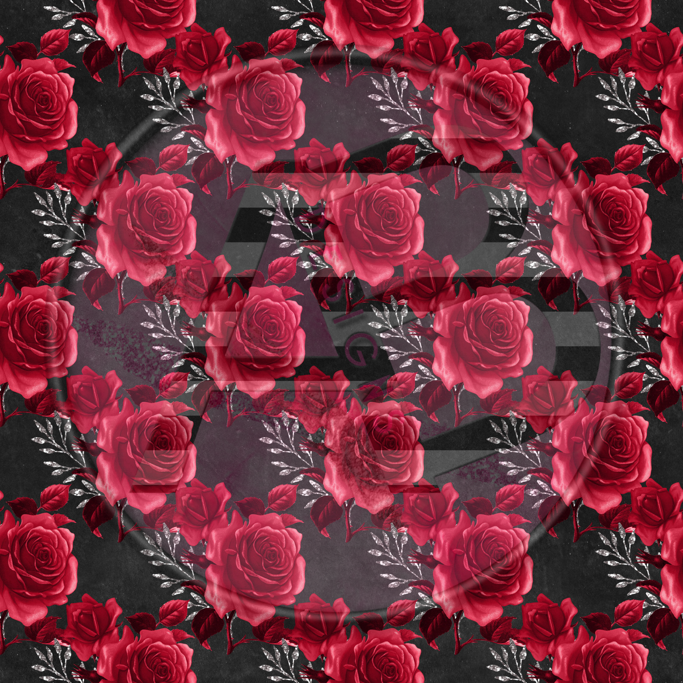 Adhesive Patterned Vinyl - Red & Silver Roses 11