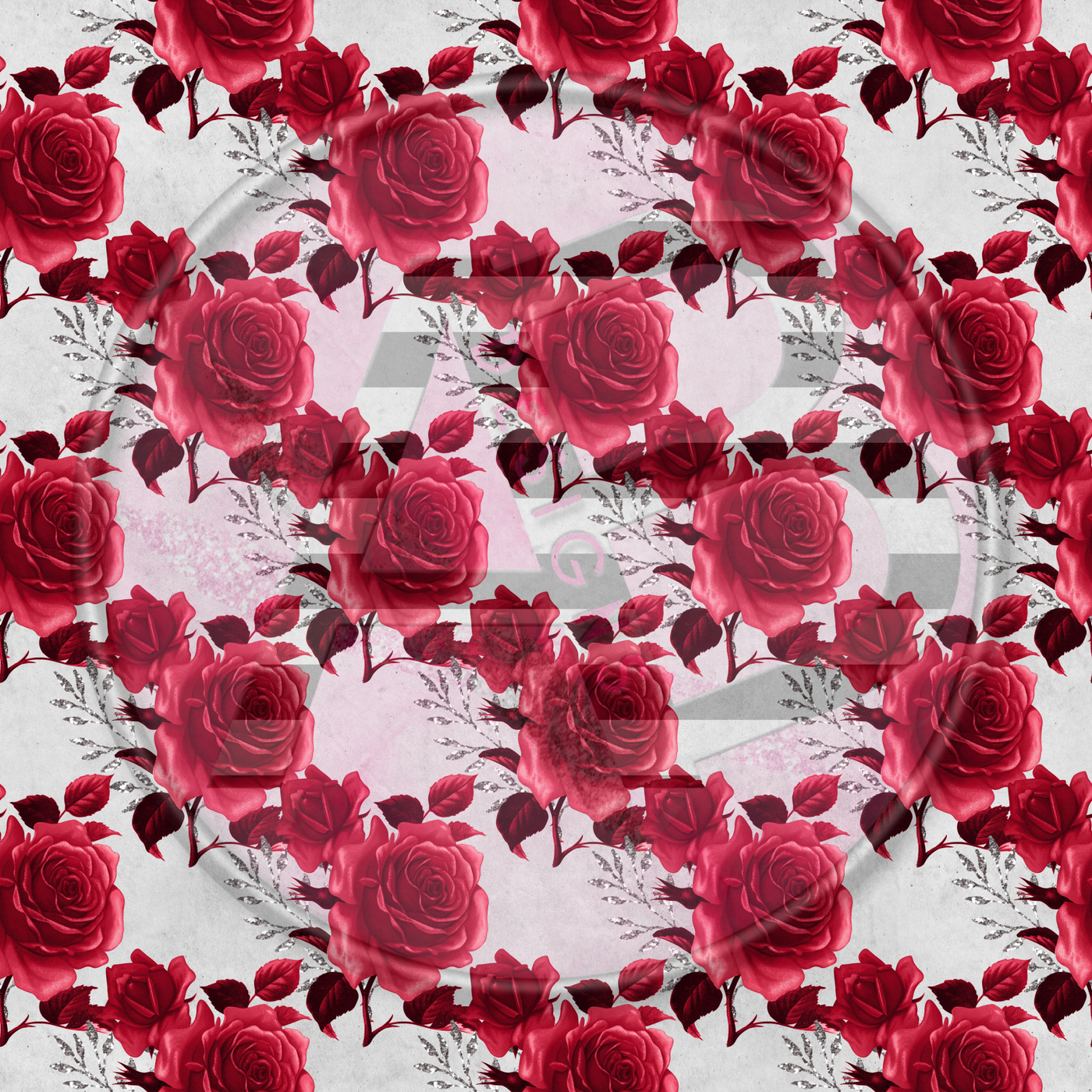 Adhesive Patterned Vinyl - Red & Silver Roses 12