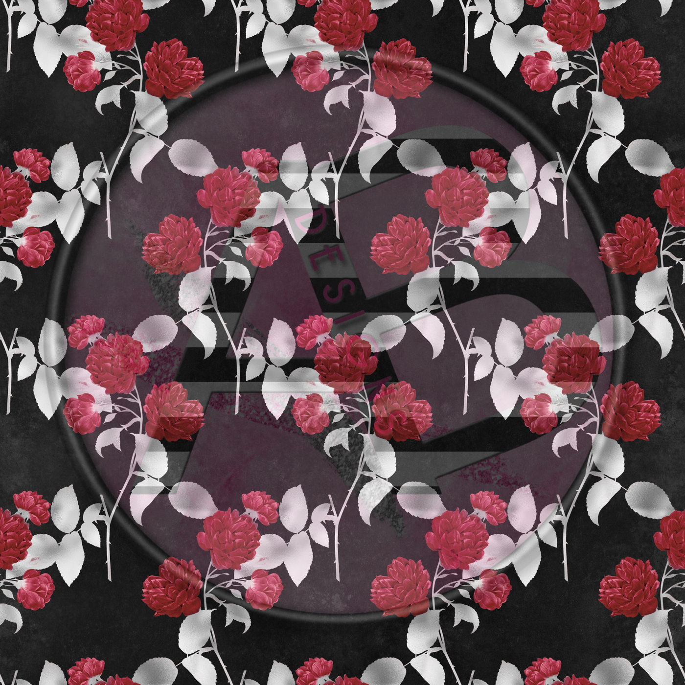 Adhesive Patterned Vinyl - Red & Silver Roses 13