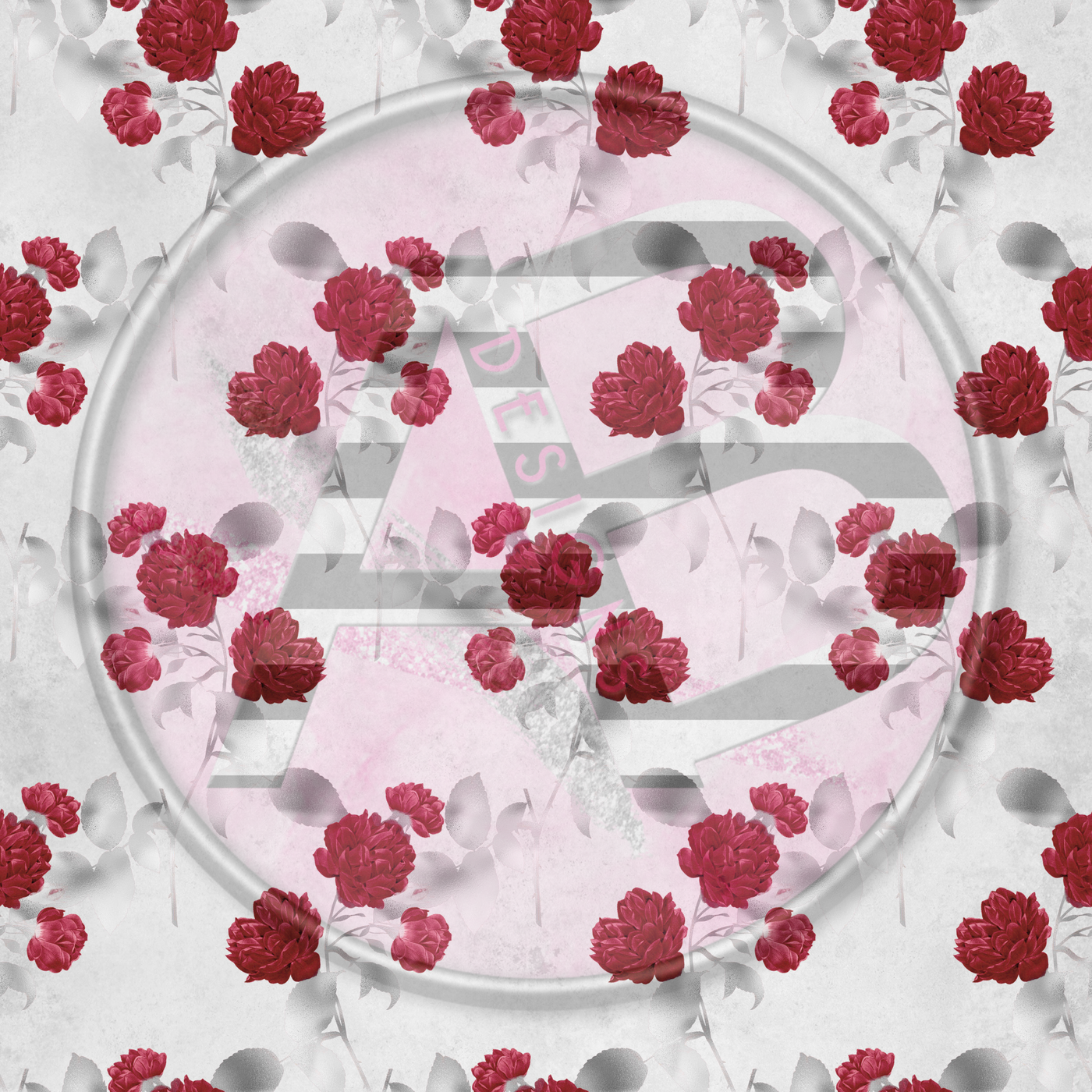 Adhesive Patterned Vinyl - Red & Silver Roses 14