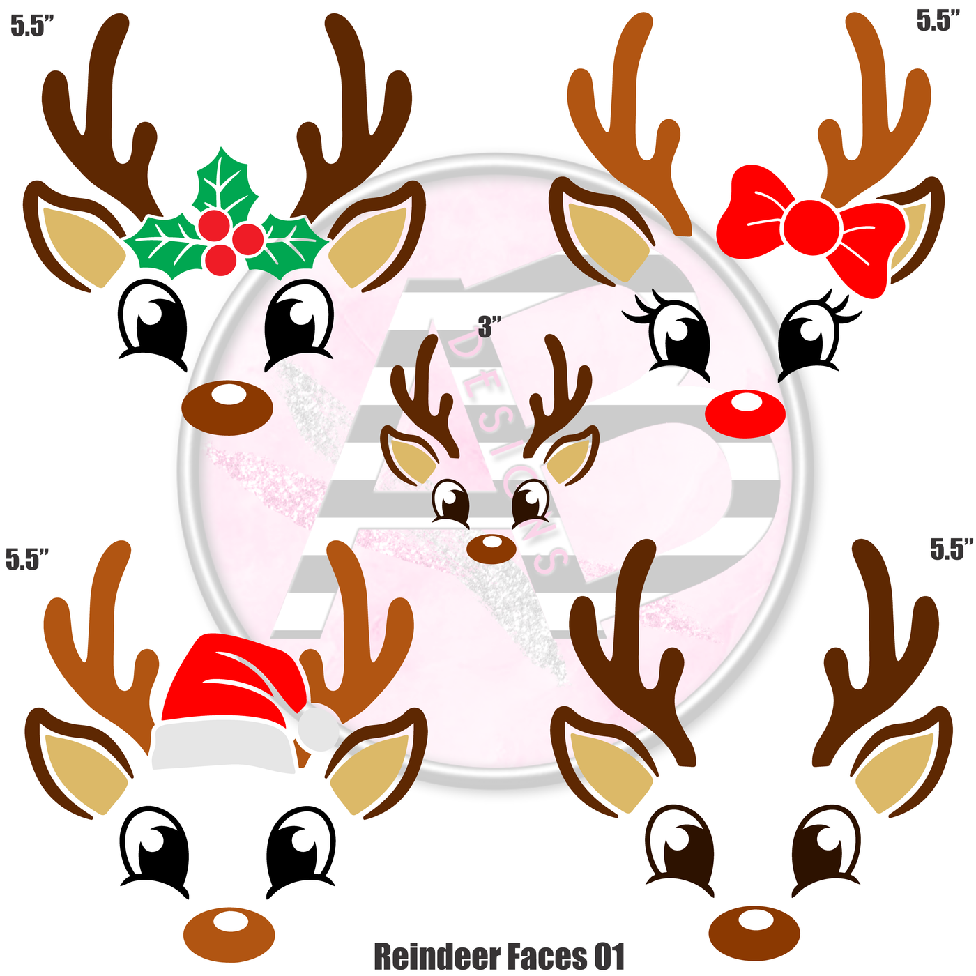 Reindeer Faces 01 Full Sheet 12x12 - Clear Sheet